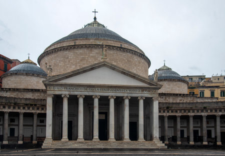 View of Piazza del Plebiscito at dawn in Naplesの写真素材