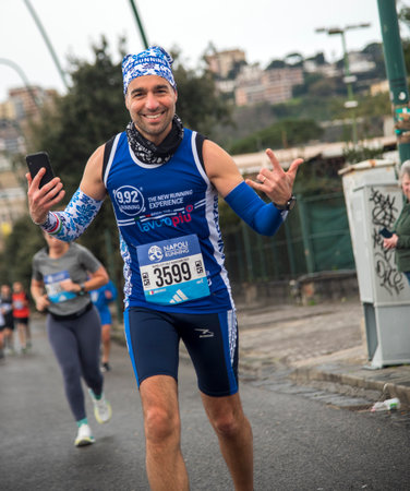 Naples half marathon, 25 February 2025, runners on the Caracciolo seafront.のeditorial素材