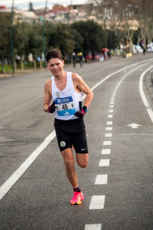 Naples half marathon, 25 February 2025, runners on the Caracciolo seafront.のeditorial素材