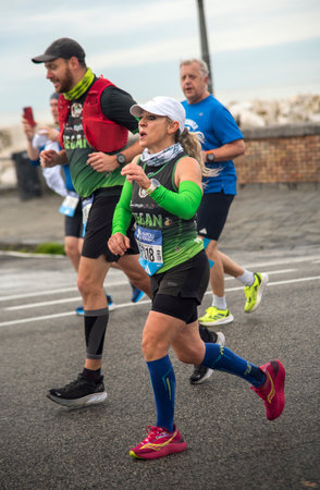 Naples half marathon, 25 February 2025, runners on the Caracciolo seafront.のeditorial素材