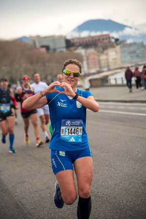 Naples half marathon, 25 February 2025, runners on the Caracciolo seafront.のeditorial素材
