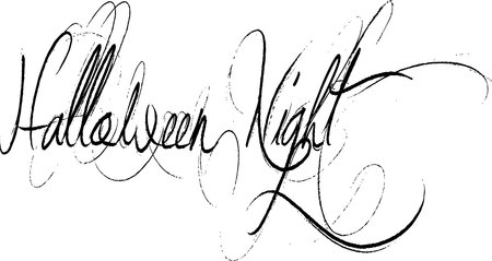Halloween night elegant black calligraphy text, featuring a spooky cursive script design on a simple white backgroundのイラスト素材