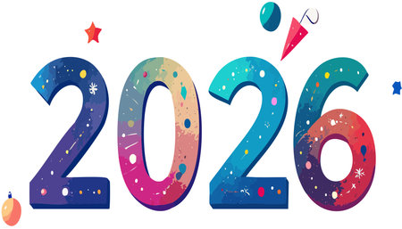 Celebrating 2026, a vibrant new year watercolor illustration with festive elements and abstract shapes expressing happinessのイラスト素材
