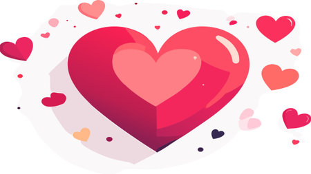 Heart illustration with glowing effects and smaller floating hearts, symbolizing romance, affection, and celebration for valentine's dayのイラスト素材