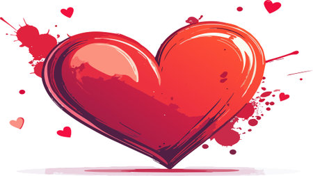 Vibrant red heart shape creating with expressive brushstrokes and paint splatters, symbolizing love, romance, and valentine's dayのイラスト素材