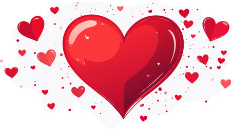 Large and small red heart symbols floating on a white background, representing love, romance, and celebrationのイラスト素材