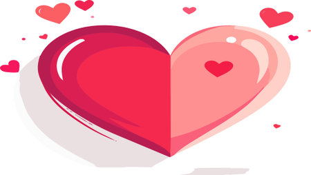 Large graphic heart splitting into darker and lighter red representing love and romance, surrounded by smaller heartsのイラスト素材