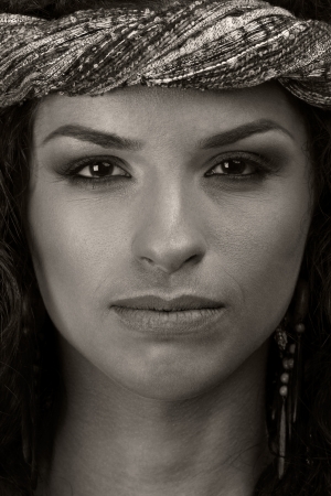 Close up portrait of young woman. Black and white.の写真素材