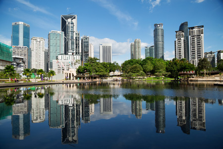 Kuala Lumpur, Malaysia - January 30, 2016: The KL City Centre Park in Kuala Lumpur, Malaysia. View on modern skyscrappers.のeditorial素材