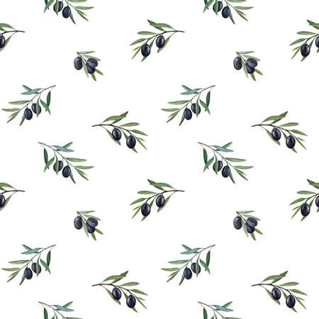 Black olives watercolor seamless patternの写真素材