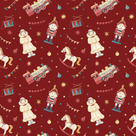 Hand-drawn Christmas watercolor seamless patternの写真素材