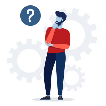 Confused person looking at question markのイラスト素材
