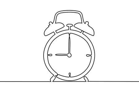 Alarm clock continuous line vector illustration. Deadline, time to wake up and act conceptのイラスト素材