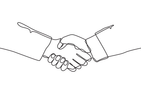 Business Handshake continuous line vector illustration. Collaboration, teamwork, greeting or agreement conceptのイラスト素材