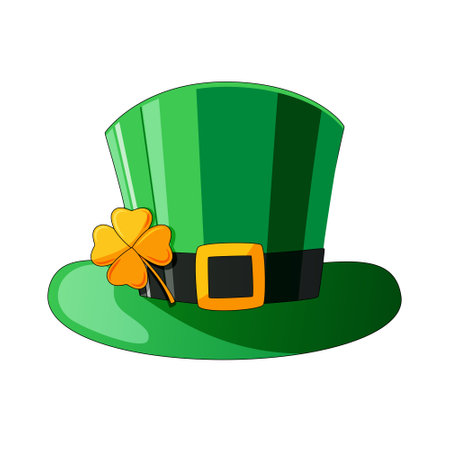 Leprechaun hat with golden four leaf cloverのイラスト素材