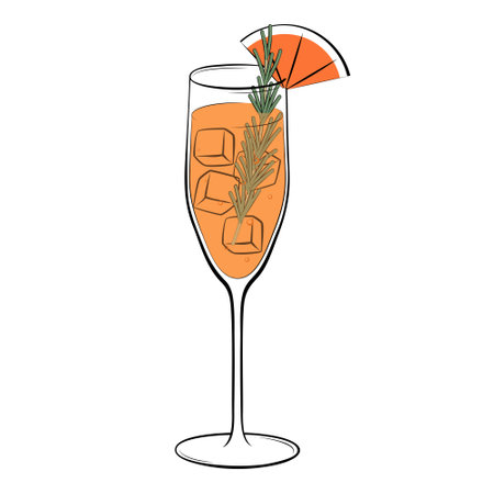 Grapefruit Mimosa with Rosemary cocktail. Classic alcoholic beverage vector illustrationのイラスト素材