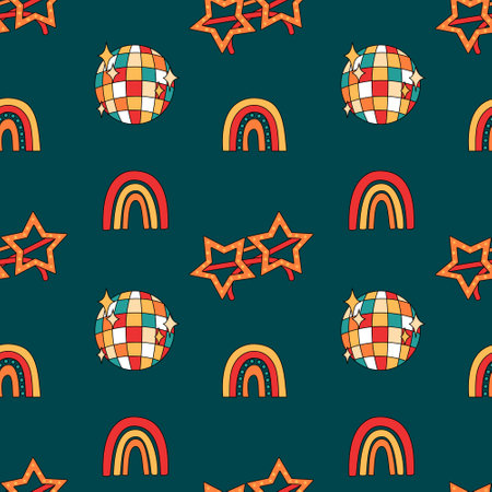 Seamless pattern with retro groovy party elementsのイラスト素材