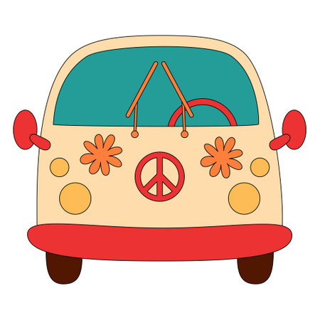 Retro groovy mini van vector illustrationのイラスト素材