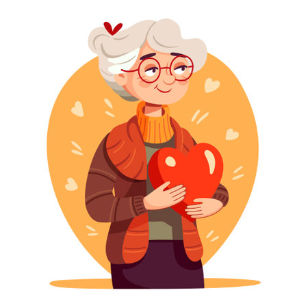 Cute elderly woman holding a red heartのイラスト素材