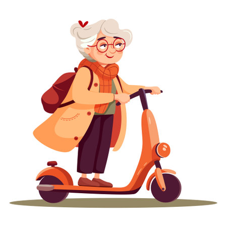 Cute elderly woman rides an electric scooterのイラスト素材