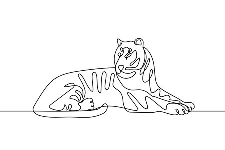 Continuous one line drawing of lying tigerのイラスト素材