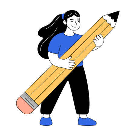 Woman standing with huge pencilのイラスト素材