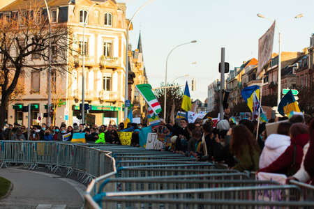 Russian consulate, Strasbourg against war on Ukraine, 26 February 2022, against Putin, place Kleberのeditorial素材
