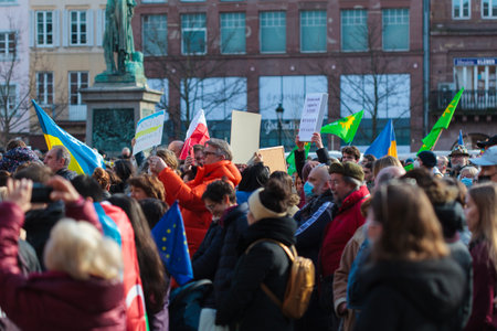 Strasbourg against war on Ukraine, 26 February 2022, against Putin, place Kleberのeditorial素材