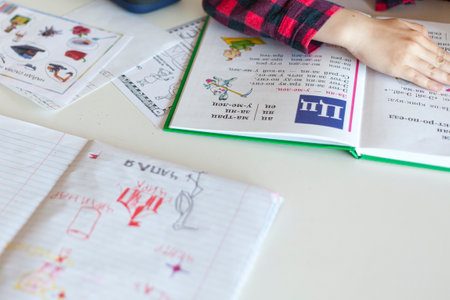 lessons for children, work with letters and cards, primary educationの写真素材