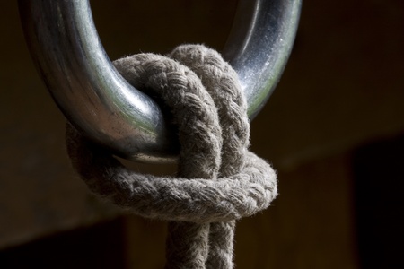 bend on a rope on a metal loopの写真素材