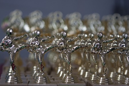 rows of prizes for karate competitionsの写真素材