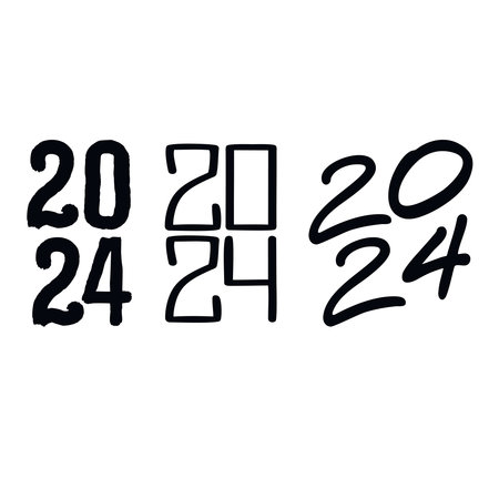 Set of illustration 2024 year black vertical handwritten font. White background. Isolated typography bold text for logo design, flyer, banner, poster, calendar. Vectorのイラスト素材