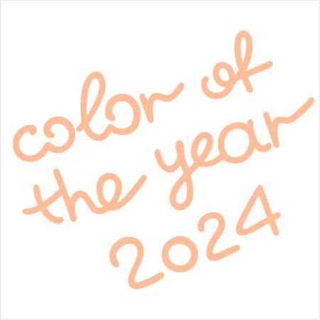 Vector color handwritten thin font. Text of fashionable Peach Fuzz color in 2024 year. Sample for design, flyer, banner, posterのイラスト素材