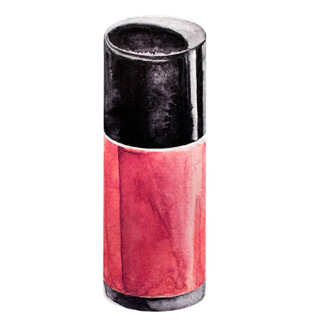 Single pink foundation in package. Isolated on white background side view. Watercolor makeup. For postcards and banner.の写真素材