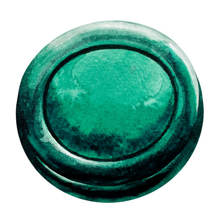 Single Green Eyeshadow isolated on white background side view. Watercolor makeup. For postcards and banner.の写真素材