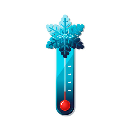 Vector blue thermometer in cold winter weather conditions. Icon with symbol snowflake in flat design. Illustration for card, banner, poster, 2d, packageのイラスト素材