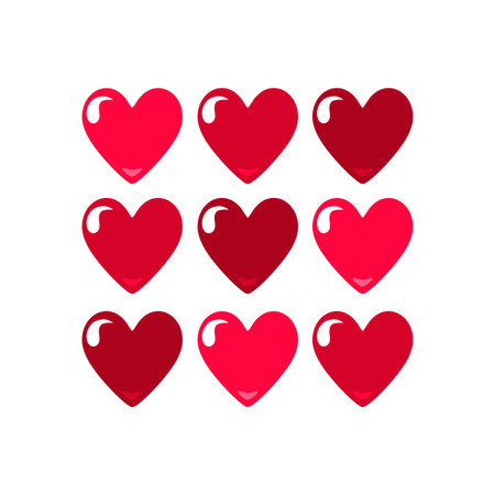 Cute vector card with red hearts for Valentine day. Flat design element. Minimal cartoon illustration for design web banner and greeting cardのイラスト素材