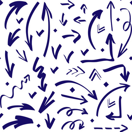 Seamless vector pattern with abstract scribble bold brush pen elements. Hand drawn grunge paint arrow. Isolated Ink drawn stroke lines for design. For scrapbooking, kids clothes, dress and textileのイラスト素材