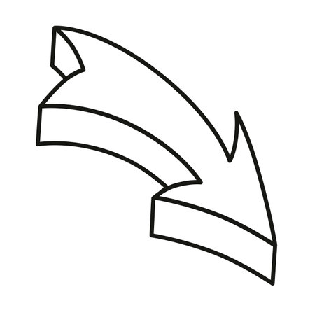 3d Vector abstract business arrow. Hand drawn geometric curved pointer down. Isolated bold doodle for design to mark.のイラスト素材