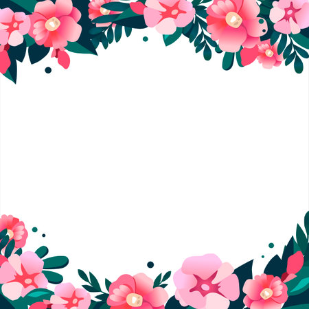 Vector Square frame of hand drawn flowers for words and text. Isolated red pink vignette for design, comics and flat bannersのイラスト素材