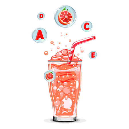 Healthy red grapefruit oxygen cocktail with air bubbles. Isolated vector summer drinkのイラスト素材