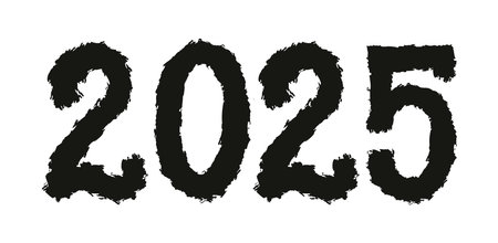 Vector 2025 year black handwritten horizontal font. Illustration with lettering for calendar .のイラスト素材