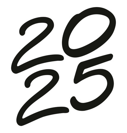 Vector 2025 year black handwritten vertical font. Illustration with lettering for calendar