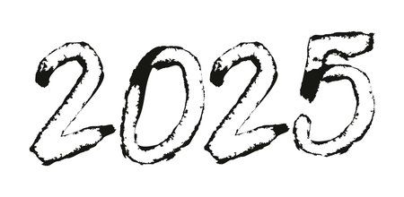 Vector 2025 year black handwritten horizontal font. Illustration with lettering for calendarのイラスト素材