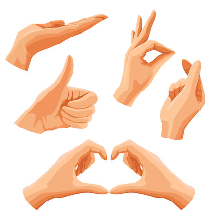 Vector set of human hand pointing emoticon gestures. Illustration depicts emoji fingers in flat style. Pack for card, banner, flyer, poster designのイラスト素材