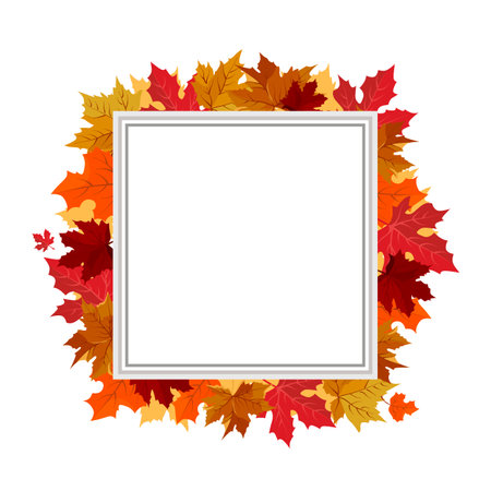 Vector isolated square frame of yellow dry autumn leaves. Border for text. Flat clipart for designのイラスト素材
