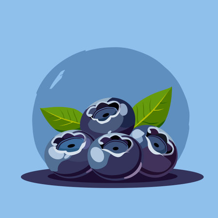 Juicy blue blueberry. Vector fruit illustration in flat style. Summer clipart for diet designのイラスト素材