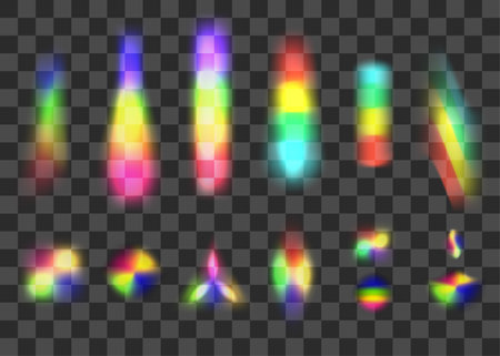 Realistic rainbow light effect. Set of multicolored glowing lights. Vector illustrationのイラスト素材