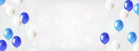 Celebration background with blue and white balloons. Vector illustration.のイラスト素材