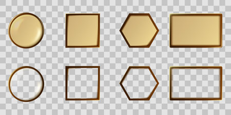 Set of golden frames. Vector illustration. Isolated on transparent background.のイラスト素材